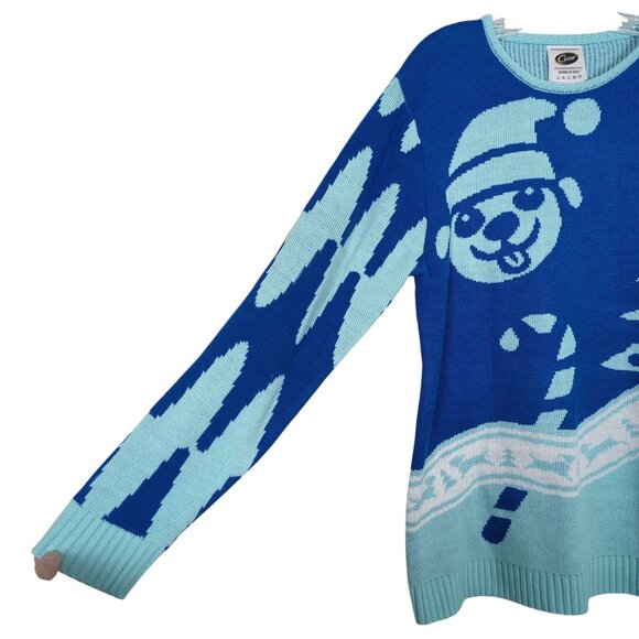 Cesar Blue Unisex Christmas Sweater sz M designed by Dogs Festive Holiday - Picture 3 of 15